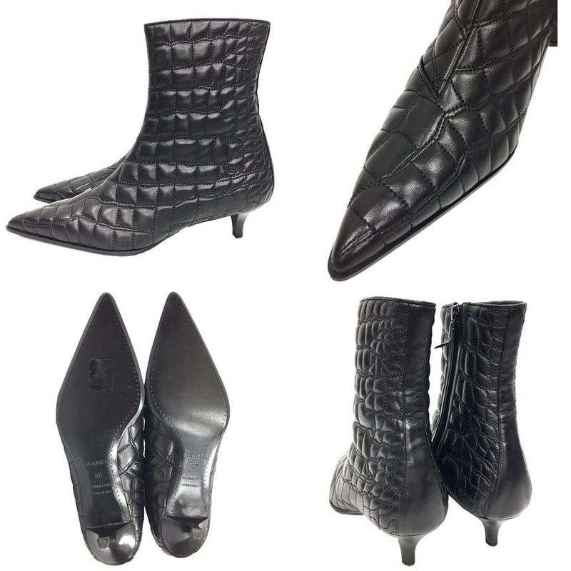 Hermes Quilted Leather Short Boots Women's 37 Size Black Unused Aq11643