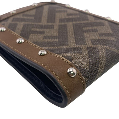 Fendi 7m0169 Studded FF Logo Fold Wallet Branded Coin Purse Bill Brown Ladies