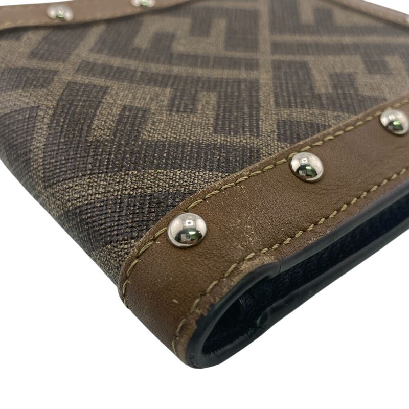 Fendi 7m0169 Studded FF Logo Fold Wallet Branded Coin Purse Bill Brown Ladies