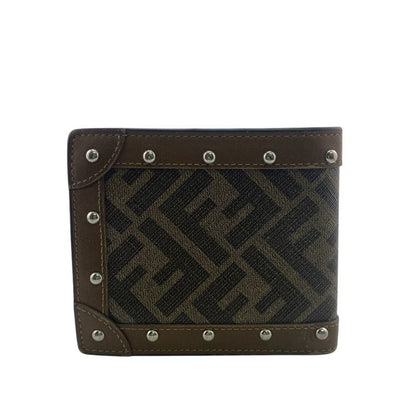 Fendi 7m0169 Studded FF Logo Fold Wallet Branded Coin Purse Bill Brown Ladies