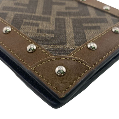 Fendi 7m0169 Studded FF Logo Fold Wallet Branded Coin Purse Bill Brown Ladies
