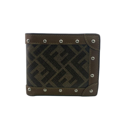 Fendi 7m0169 Studded FF Logo Fold Wallet Branded Coin Purse Bill Brown Ladies
