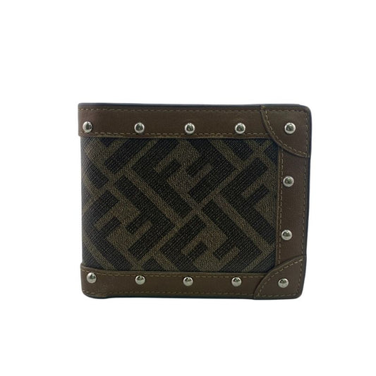 Fendi 7m0169 Studded FF Logo Fold Wallet Branded Coin Purse Bill Brown Ladies