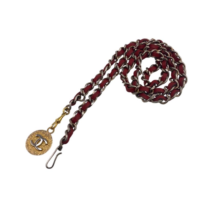 Chanel Chain Belt 1982 Vintage Coco Mark Belt Brand Red Ladies