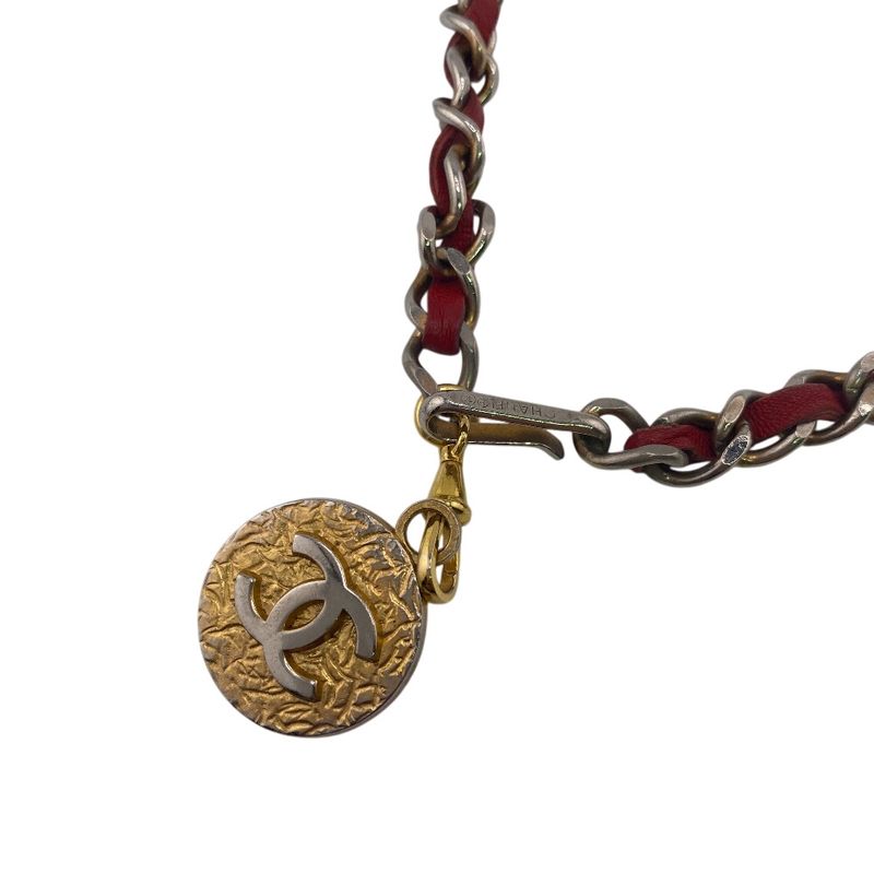 Chanel Chain Belt 1982 Vintage Coco Mark Belt Brand Red Ladies