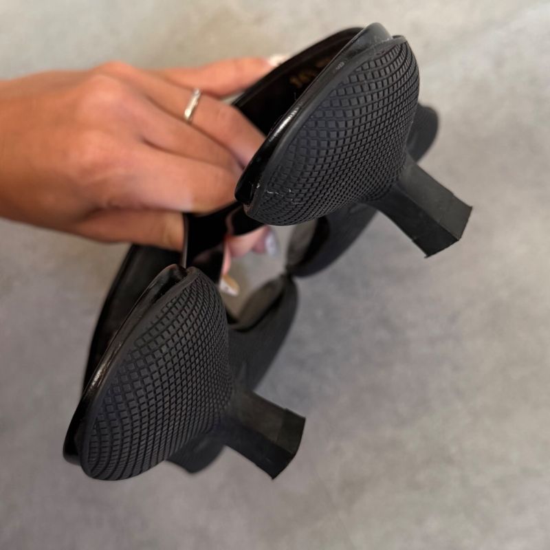 Prada Triangle Logo Leather Mules Black 36 1 2 Women's Sandals 23.5cm (9.25in)