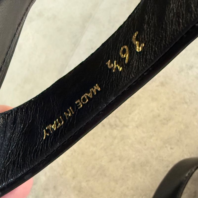 Prada Triangle Logo Leather Mules Black 36 1 2 Women's Sandals 23.5cm (9.25in)