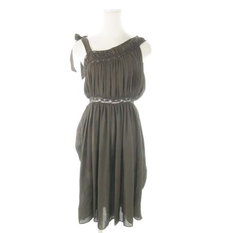 Balenciaga Silk Dress Knee Length Sleeveless Silk Lace Tucked Ribbon Transparent