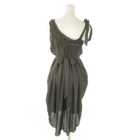 Balenciaga Silk Dress Knee Length Sleeveless Silk Lace Tucked Ribbon Transparent