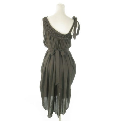 Balenciaga Silk Dress Knee Length Sleeveless Silk Lace Tucked Ribbon Transparent