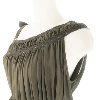 Balenciaga Silk Dress Knee Length Sleeveless Silk Lace Tucked Ribbon Transparent