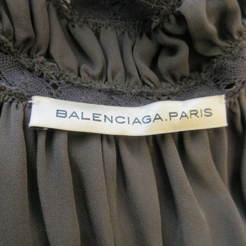Balenciaga Silk Dress Knee Length Sleeveless Silk Lace Tucked Ribbon Transparent