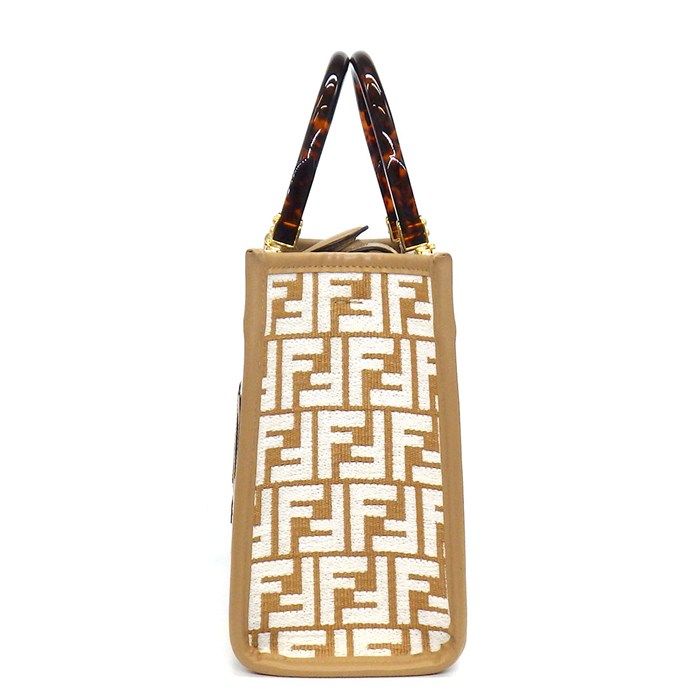 Fendi Tote/ Shoulder Bag Sunshine Small 8bh394 Beige/white FF Raffia Cotton