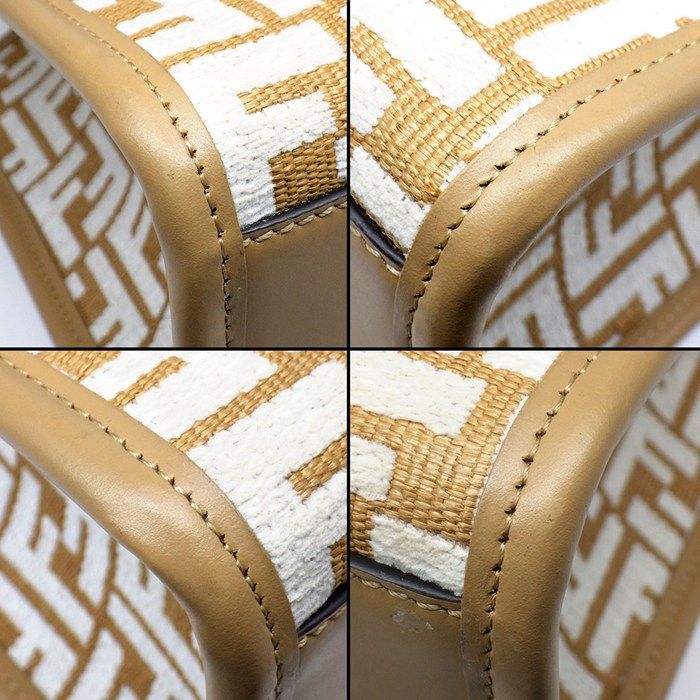 Fendi Tote/ Shoulder Bag Sunshine Small 8bh394 Beige/white FF Raffia Cotton