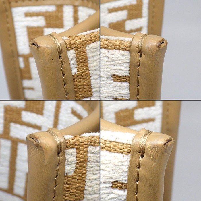 Fendi Tote/ Shoulder Bag Sunshine Small 8bh394 Beige/white FF Raffia Cotton