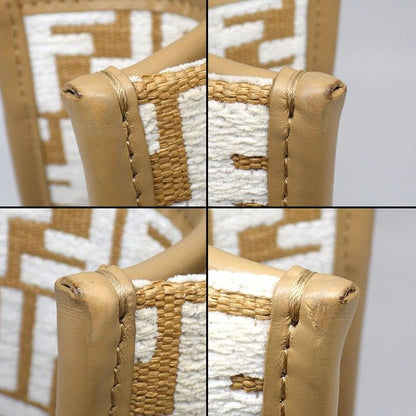 Fendi Tote/ Shoulder Bag Sunshine Small 8bh394 Beige/white FF Raffia Cotton