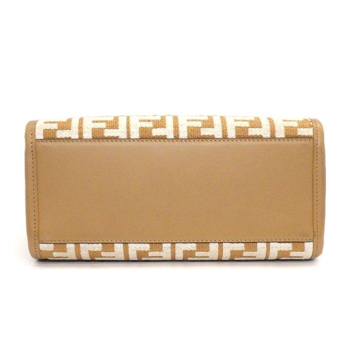 Fendi Tote/ Shoulder Bag Sunshine Small 8bh394 Beige/white FF Raffia Cotton