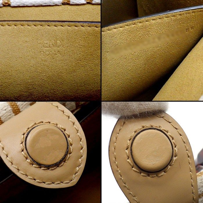 Fendi Tote/ Shoulder Bag Sunshine Small 8bh394 Beige/white FF Raffia Cotton