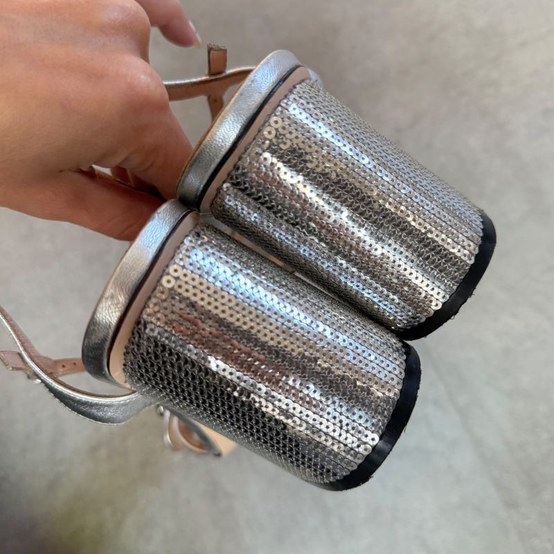 Gucci GG Mormant Sequined Sandals Leather Silver Strap Sandals 38 Women's Shoes