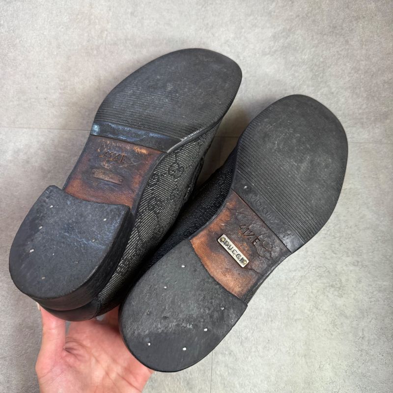 Gucci Horsebit Loafer GG Canvas Leather Black Silver Hardware 41 1 2 E Men's