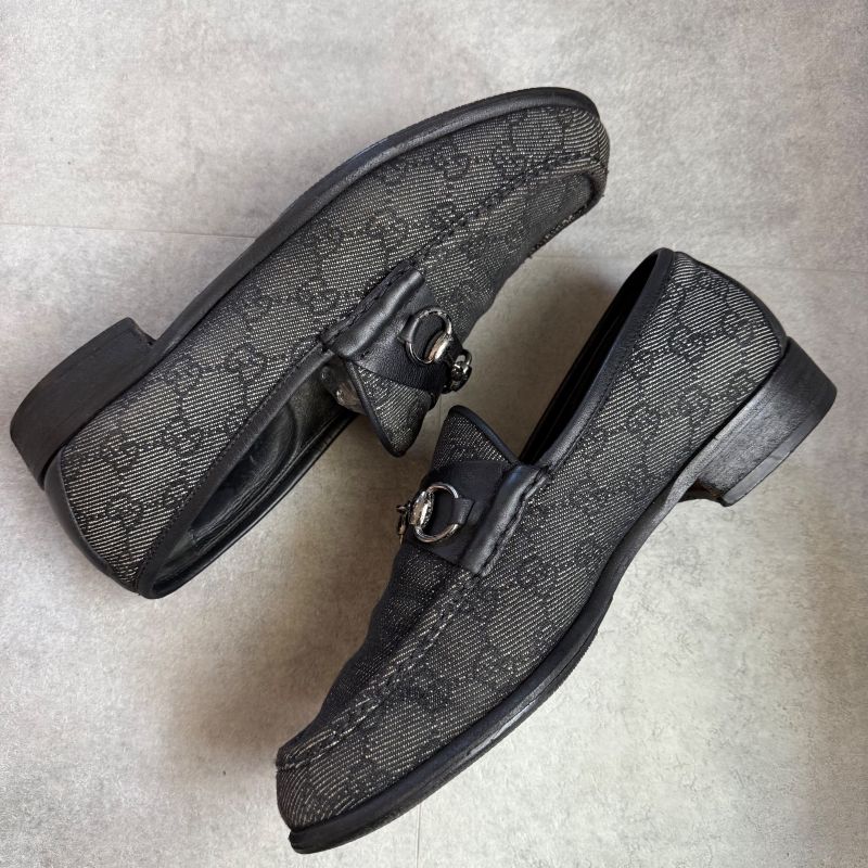 Gucci Horsebit Loafer GG Canvas Leather Black Silver Hardware 41 1 2 E Men's