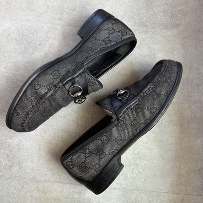 Gucci Horsebit Loafer GG Canvas Leather Black Silver Hardware 41 1 2 E Men's