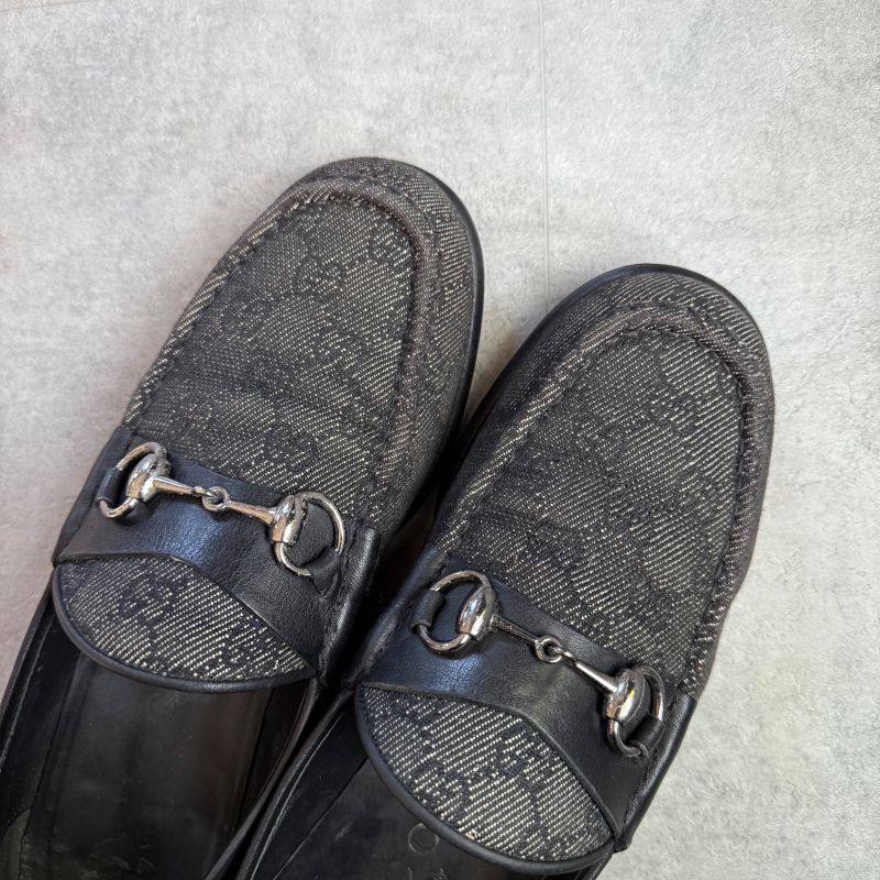 Gucci Horsebit Loafer GG Canvas Leather Black Silver Hardware 41 1 2 E Men's