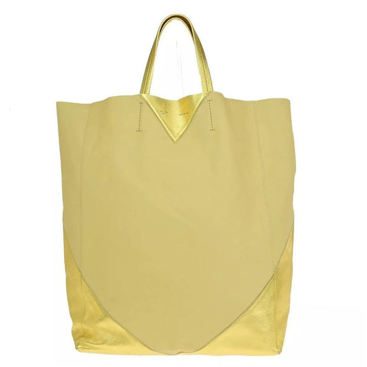 Celine Logo Horizontal Cabas Tote Bag Beige Gold Leather 36bs013