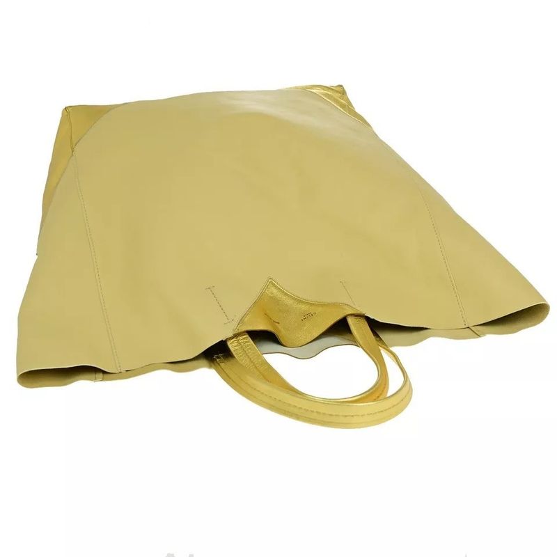 Celine Logo Horizontal Cabas Tote Bag Beige Gold Leather 36bs013