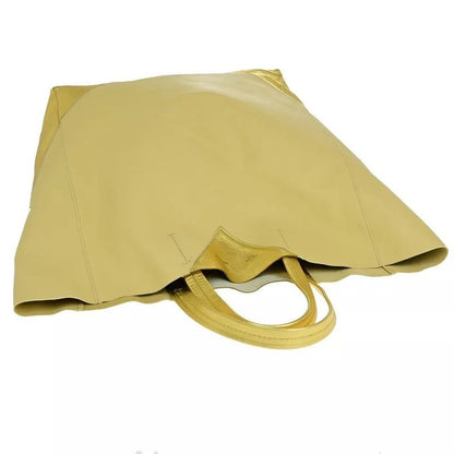 Celine Logo Horizontal Cabas Tote Bag Beige Gold Leather 36bs013