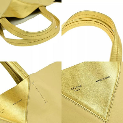 Celine Logo Horizontal Cabas Tote Bag Beige Gold Leather 36bs013