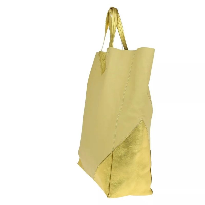 Celine Logo Horizontal Cabas Tote Bag Beige Gold Leather 36bs013