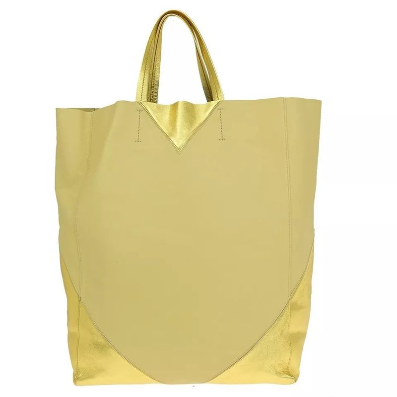 Celine Logo Horizontal Cabas Tote Bag Beige Gold Leather 36bs013