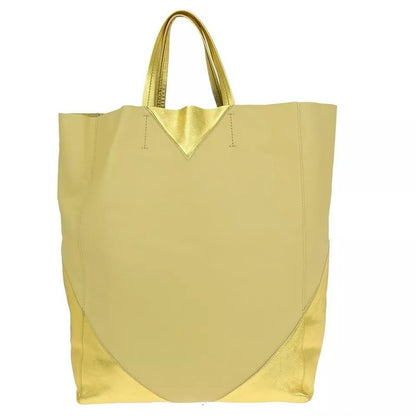 Celine Logo Horizontal Cabas Tote Bag Beige Gold Leather 36bs013