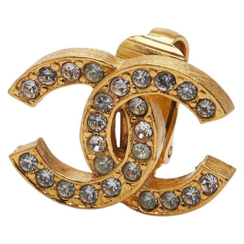 Chanel Coco Mark Gold Plated Rhinestone Ladies Chanel