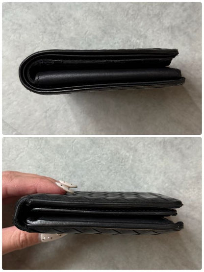 Bottega Veneta Intrecciato Bifold Wallet Calf Leather Pass Case Black Bifold