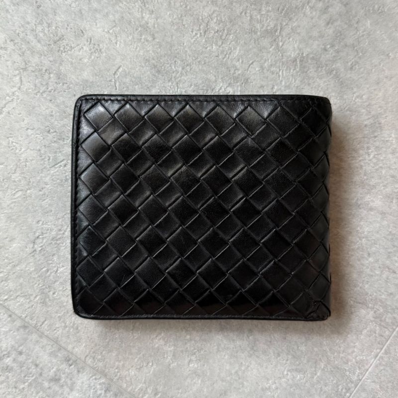 Bottega Veneta Intrecciato Bifold Wallet Calf Leather Pass Case Black Bifold