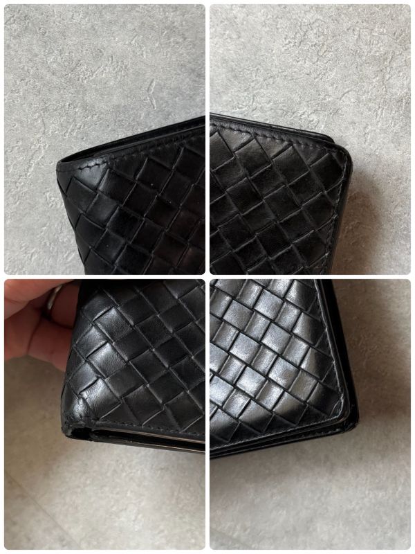 Bottega Veneta Intrecciato Bifold Wallet Calf Leather Pass Case Black Bifold