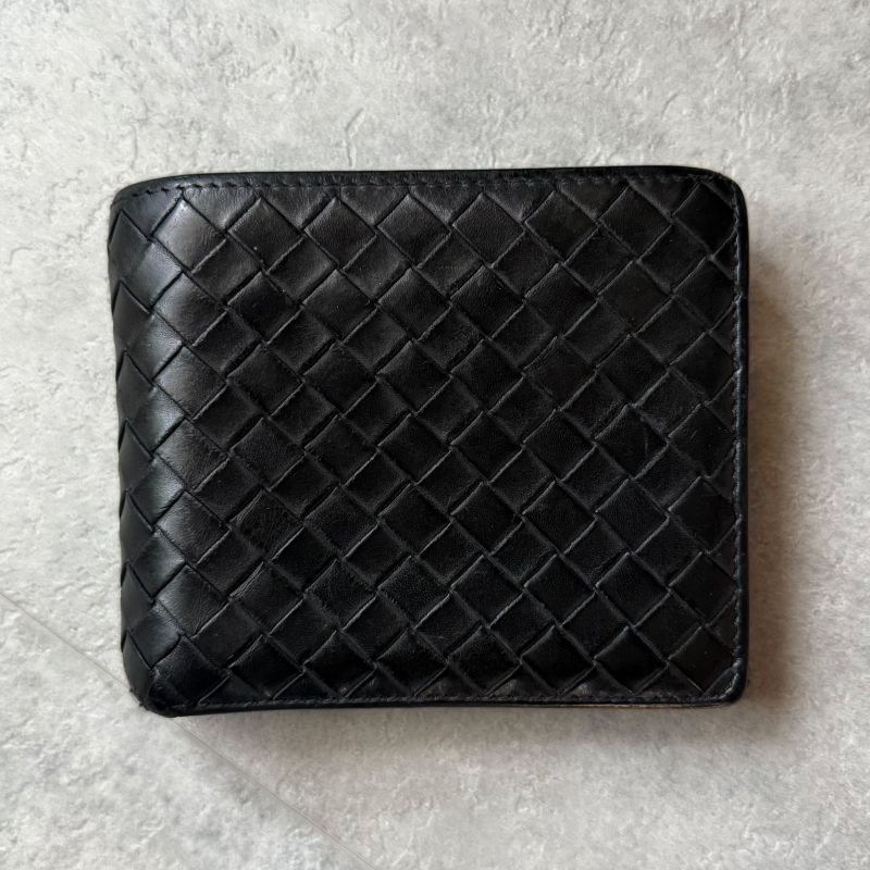 Bottega Veneta Intrecciato Bifold Wallet Calf Leather Pass Case Black Bifold