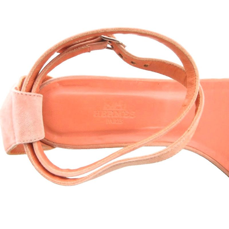 Hermes Separate Sandals Flat Strap Leather Suede 37.5 Salmon Pink GV - GY18