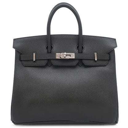 Hermes Handbag Birkin 25 Vaux Epson Black Silver Hardware Black I Engraved