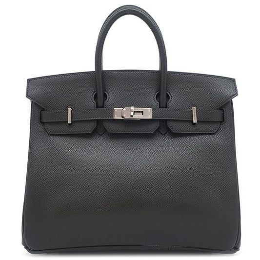 Hermes Handbag Birkin 25 Vaux Epson Black Silver Hardware Black I Engraved