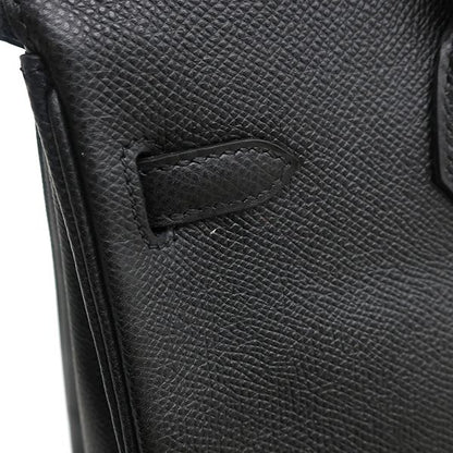 Hermes Handbag Birkin 25 Vaux Epson Black Silver Hardware Black I Engraved