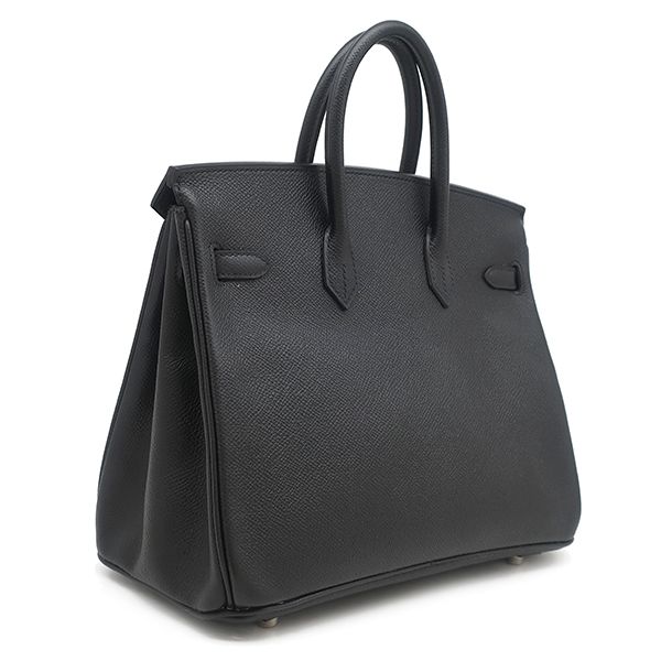 Hermes Handbag Birkin 25 Vaux Epson Black Silver Hardware Black I Engraved