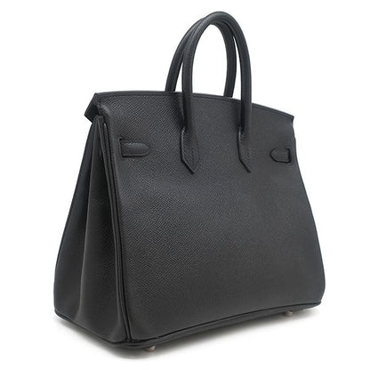 Hermes Handbag Birkin 25 Vaux Epson Black Silver Hardware Black I Engraved