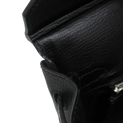 Hermes Handbag Birkin 25 Vaux Epson Black Silver Hardware Black I Engraved