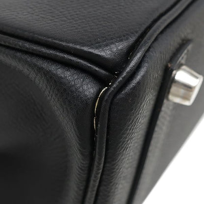 Hermes Handbag Birkin 25 Vaux Epson Black Silver Hardware Black I Engraved