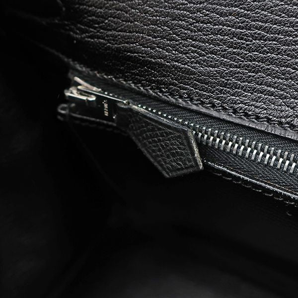 Hermes Handbag Birkin 25 Vaux Epson Black Silver Hardware Black I Engraved