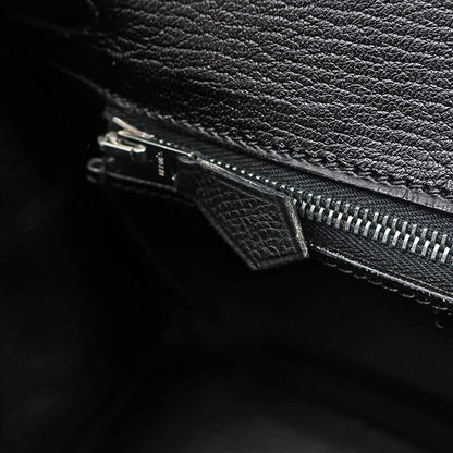 Hermes Handbag Birkin 25 Vaux Epson Black Silver Hardware Black I Engraved