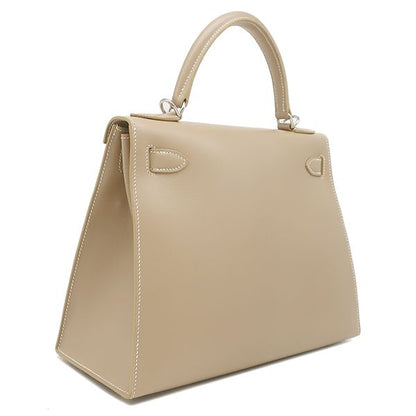 Hermes 2-Way Bag Kelly 28 Outer Stitch Guilloche Box Calf Pouss Iere Silver